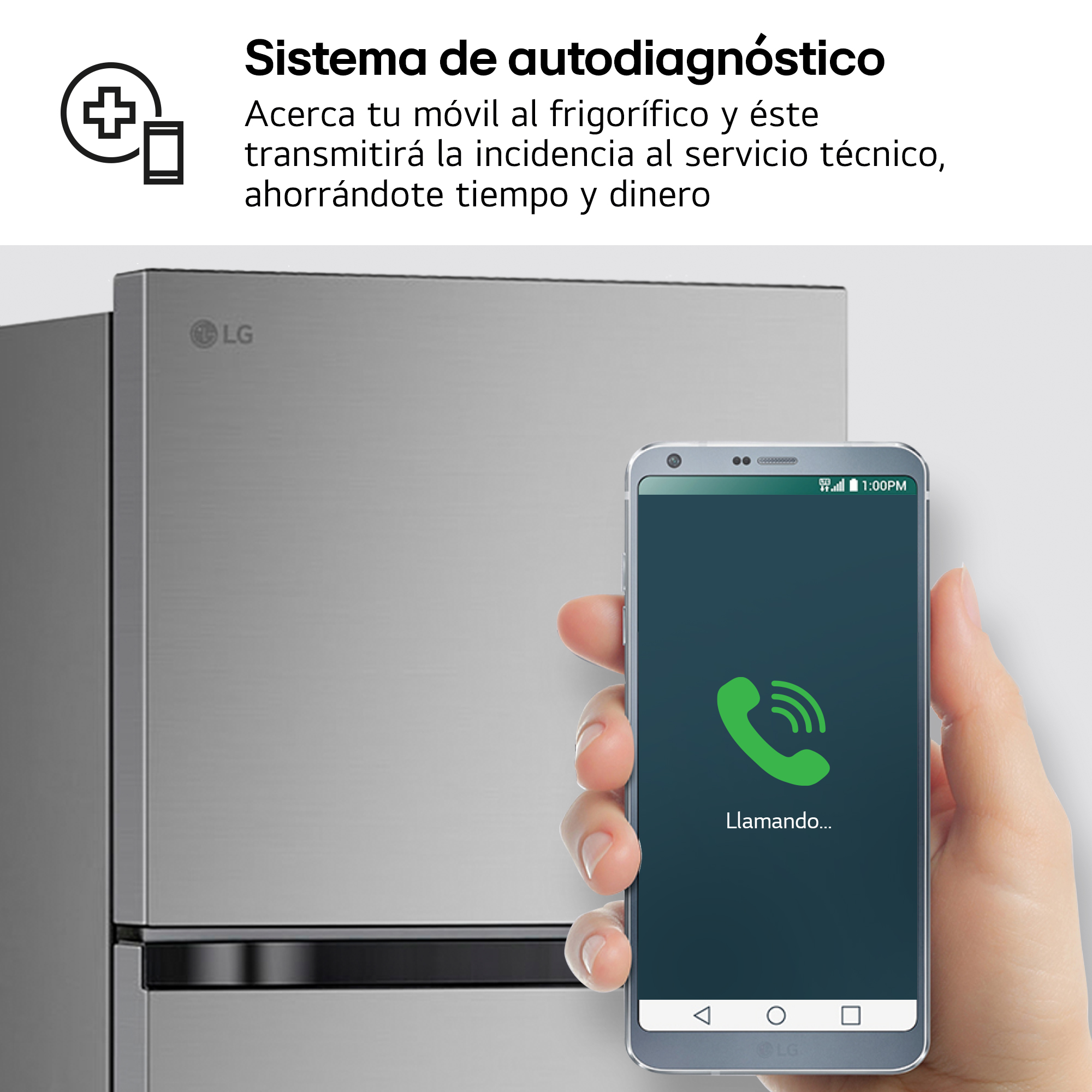 Sistema de autodiagnóstico. Acerca tu móvil al frigorífico y éste transmitirá la incidencia al servicio técnico, ahorrándote tiempo y dinero.