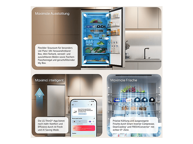 LG GBBS726BPY Fit&Max Kühlgefrierkombination (B, 375 l, 2030 mm hoch, Prime Silver)