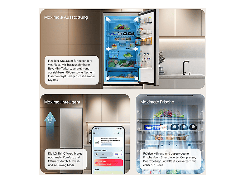 LG GBBS716AMB Fit&Max Kühlgefrierkombination (A, 333 l, 1860 mm hoch, Metal Sorbet)