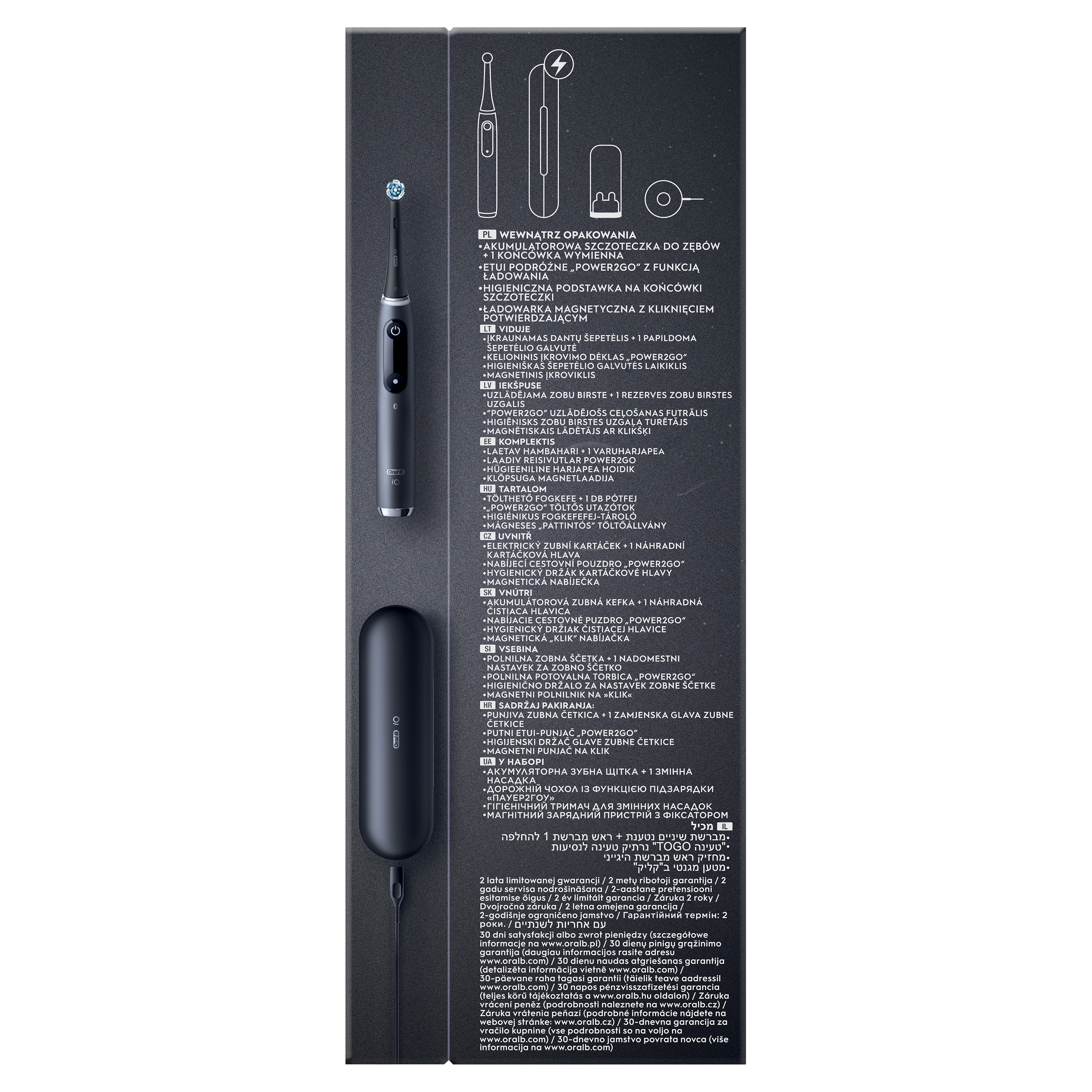 Obraz przedstawia pudełko szczoteczki elektrycznej ze szczoteczką i akcesoriami.