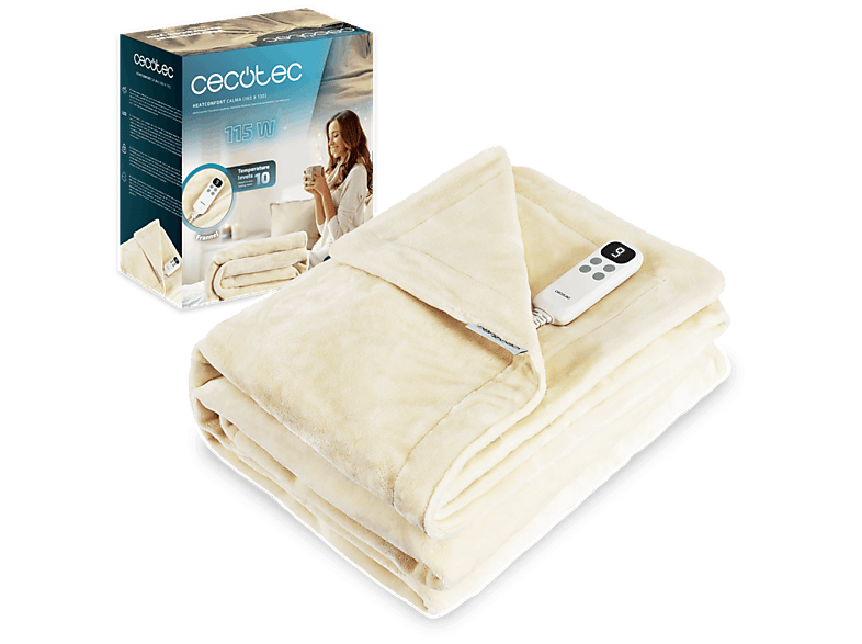 Manta eléctrica - Cecotec HeatConfort Calma (160 x 130) , 10 niveles de temperatura, Apagado automático, Lavable, Crema