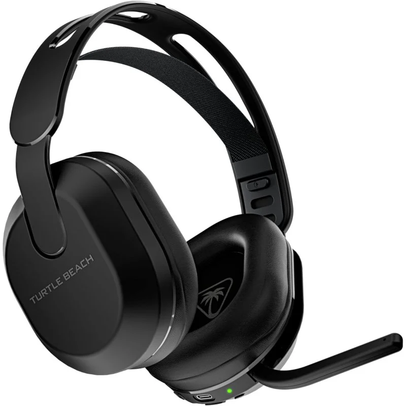 Auriculares gaming Turtle Beach negros. Tienen auriculares, diadema y micrófono. El nombre de la marca es visible.