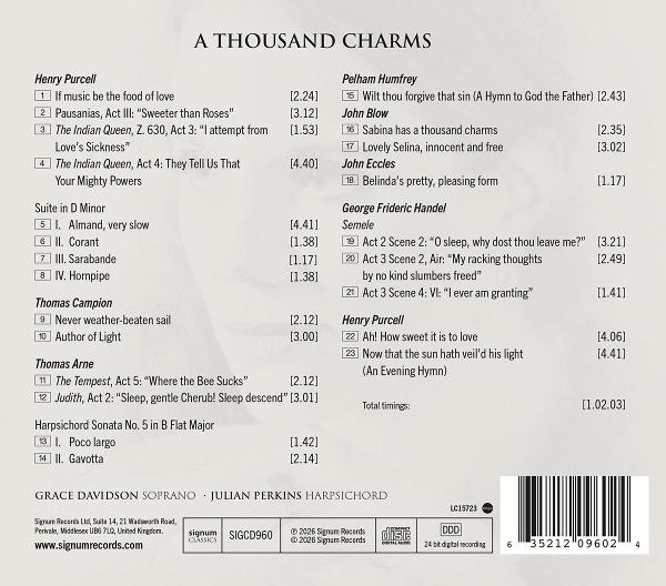 CD-Cover. Titel: A Thousand Charms. Listet Musikstücke verschiedener Komponisten und Interpreten.