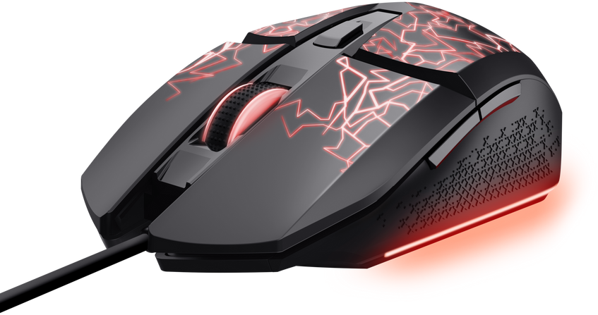 TRUST GXT113 Felox Illuminated vezetékes optikai egér, max. 6400 dpi, 6 gomb, fekete (25749)