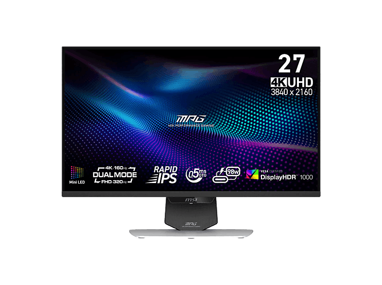 MSI MPG 274URDFW E16M, 27 UHD 4K, 320/160 Hz, 0.5 ms, IPS, Altura Ajustable, Mini LED, Blanco