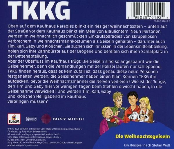 Cover für 'Die Weihnachtsgeiseln'. Vier junge Leute und ein Hund sind auf dem Cover. Text ist sichtbar.