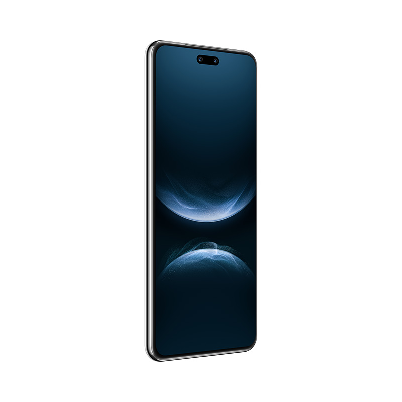 Koyu mavi ekranlı bir akıllı telefon, açık mavi bir tasarım gösteriyor. Telefonun gümüş bir çerçevesi var ve beyaz bir arka plan üzerinde izole edildi.