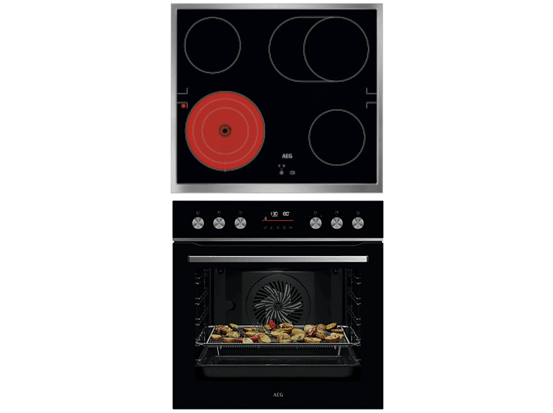 AEG OU5PE42AB 5000 SurroundCook®, Herdset inkl. Kochfeld mit FlexiRunners™ Backauszug (Strahlungsheizung, A+, 71 l)