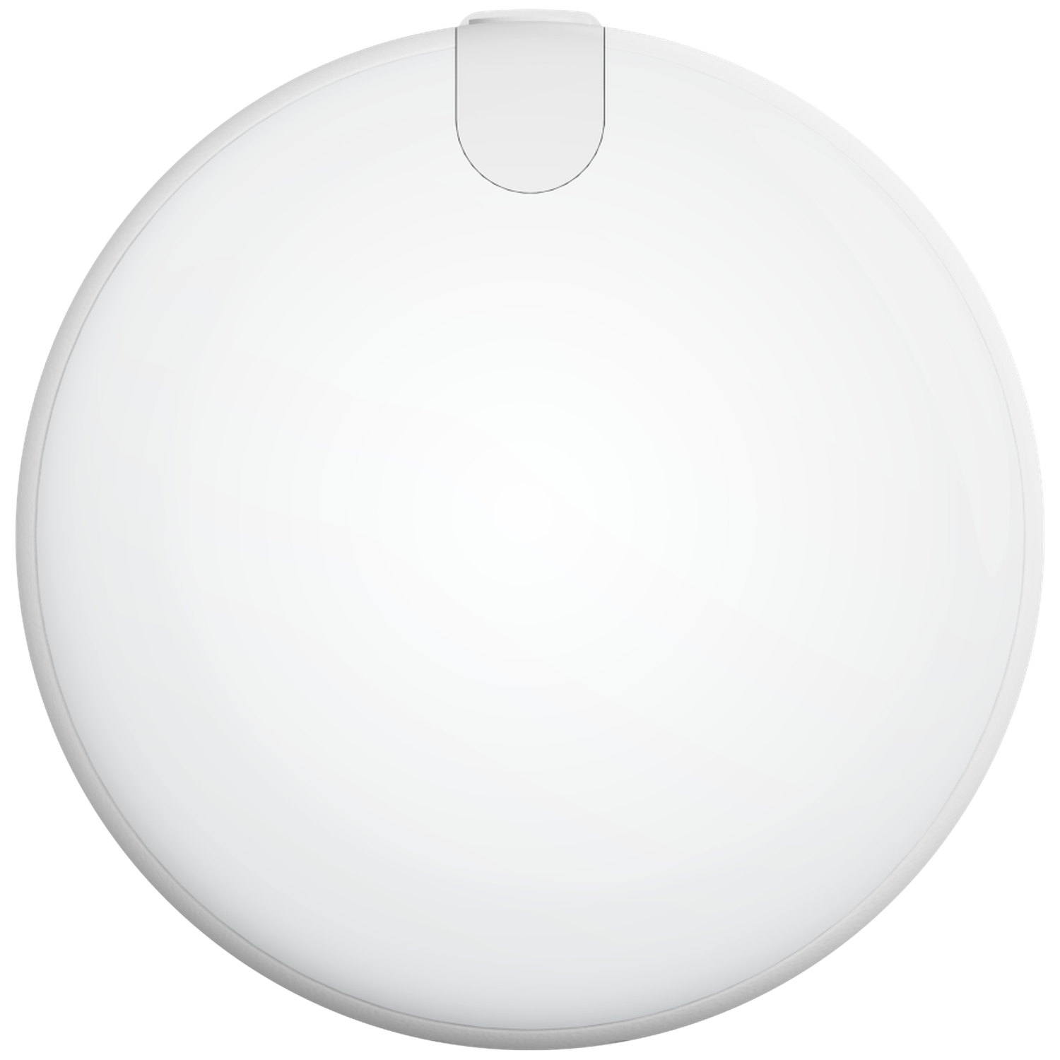 A white, circular object with a small, raised rectangular section at the top. The object is smooth and has a slight shadow.