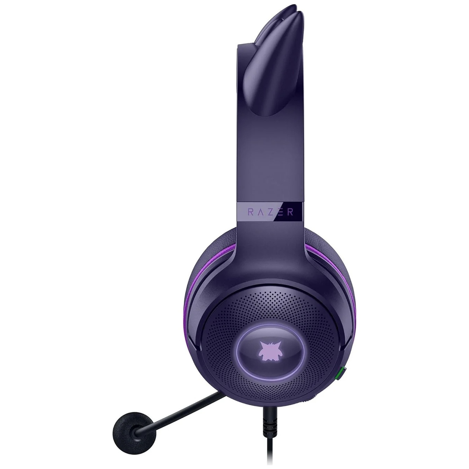 A purple Razer gaming headset with a black microphone. The headset is on a white background. Razer logo is visible.