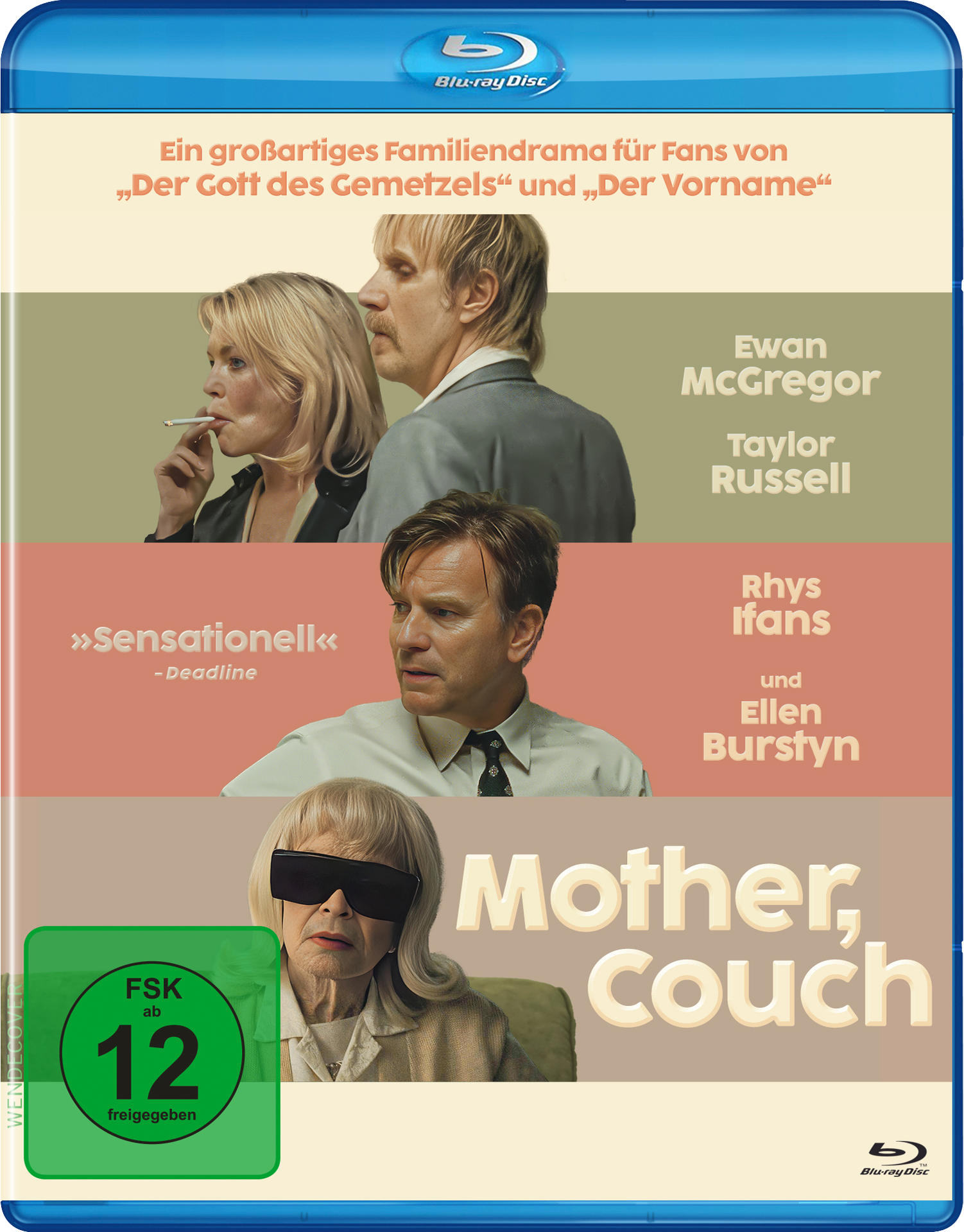 Blu-ray-Cover. Schauspieler Ewan McGregor, Taylor Russell, Rhys Ifans und Ellen Burstyn. Titel: Mother, Couch. FSK 12.