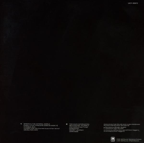 Albumcover mit schwarzem Hintergrund. Text und Songtitel sind in Weiß. Der Albumname und die Credits sind ebenfalls weiß.