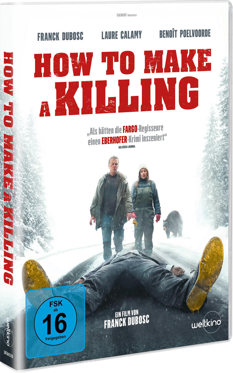 DVD-Cover: Film 'How to make a killing', Menschen im Schnee, Tote auf der Straße, Bär. FSK 16 Logo.