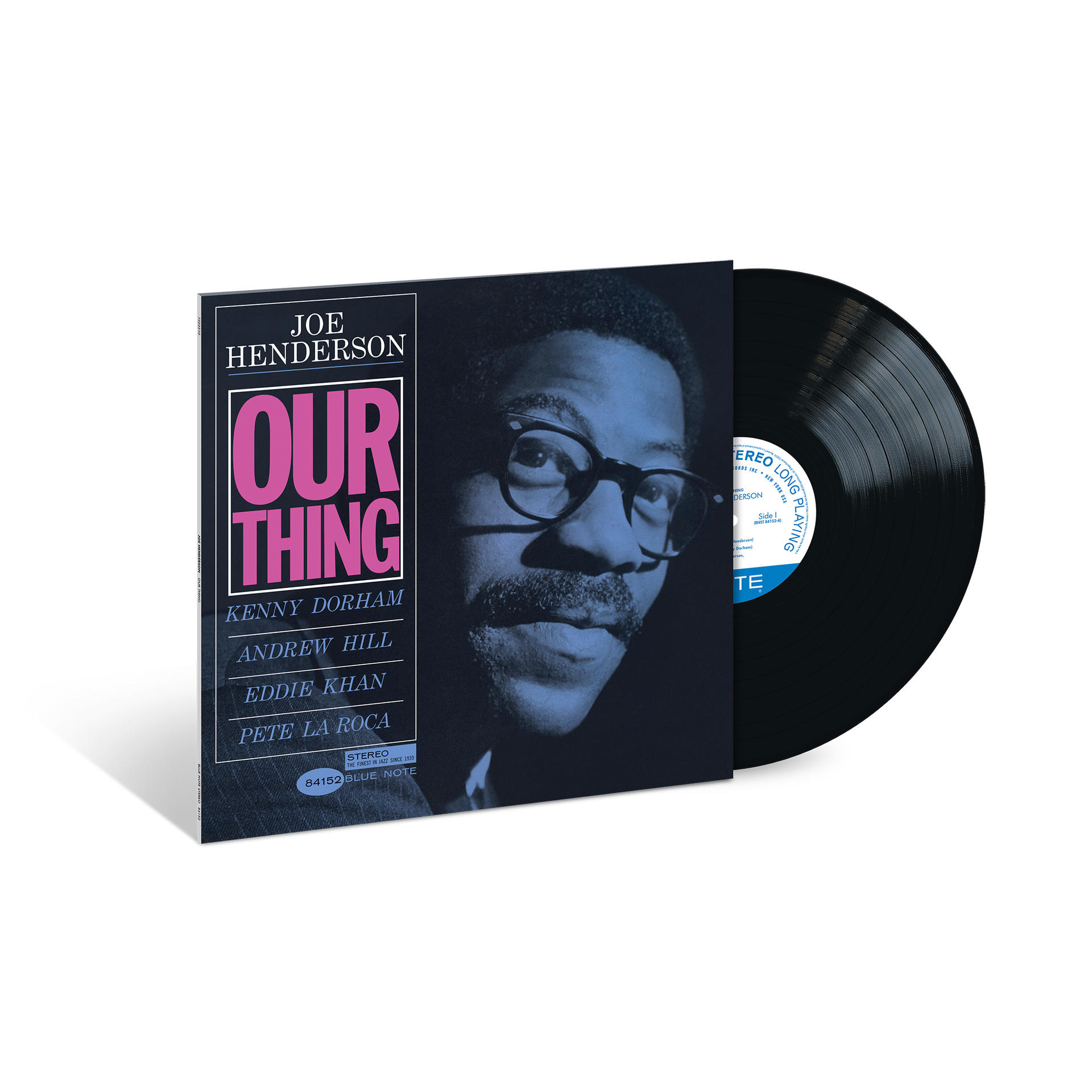 Albumcover: Joe Hendersons 'Our Thing'. Zeigt einen Mann mit Brille und eine Schallplatte.
