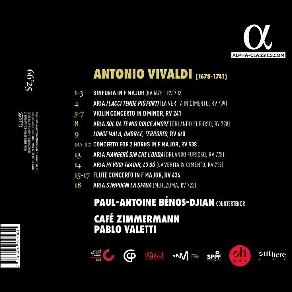 CD-Cover. Titel: Antonio Vivaldi. Enthält Titelliste, Interpreten und Alpha Classics Logo.