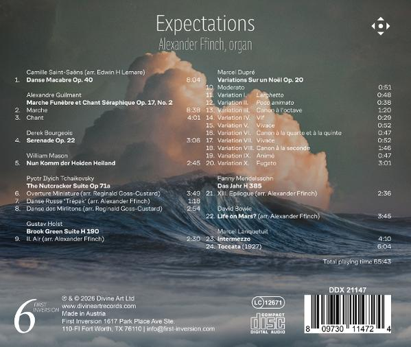 CD-Cover. Titel: Erwartungen. Künstler: Alexander Ffinch. Text und ein wolkiger Himmel über einem welligen Meer.