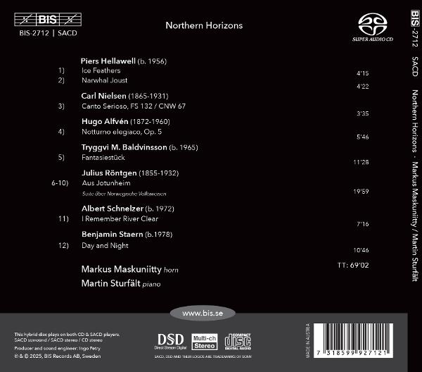 CD-Cover. Titel: Northern Horizons. Enthält Titelliste, Komponistennamen und einen Barcode. Der Hintergrund ist schwarz.