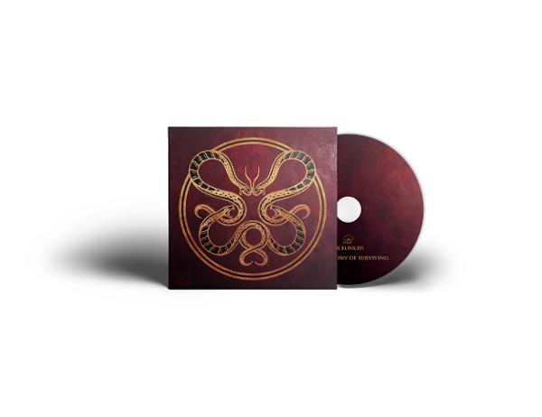 CD-Hülle mit goldenem Schlangendesign und eine CD. Die Hülle ist weinrot und die CD ist weinrot mit weißem Text.