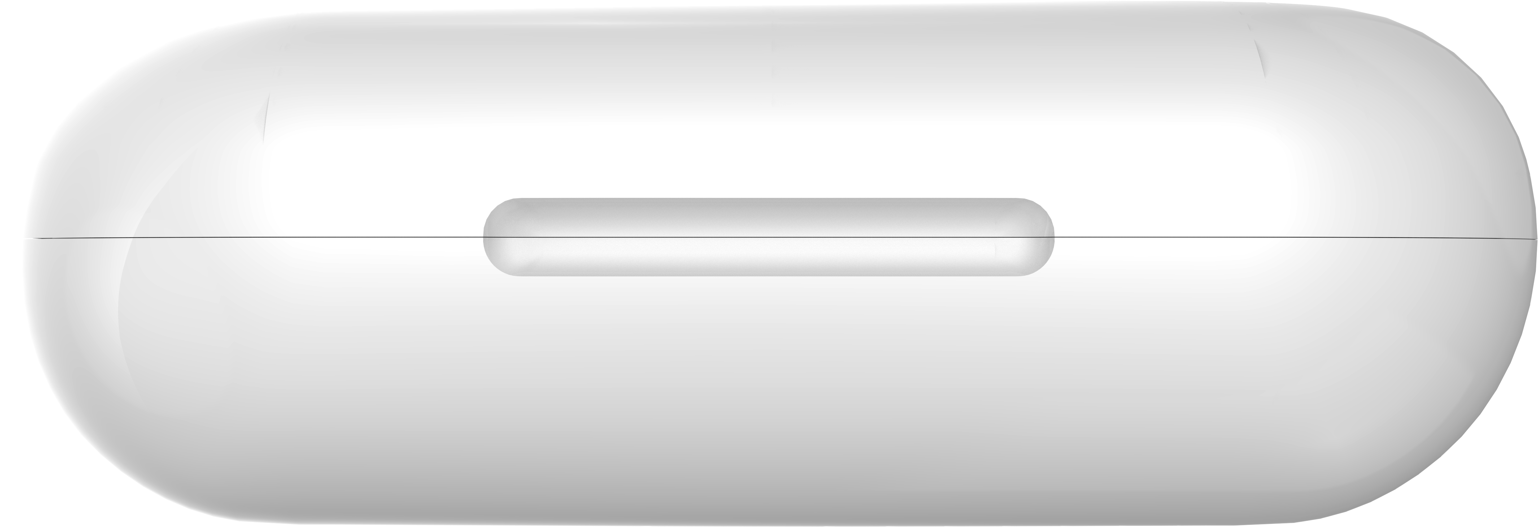 Un étui blanc ovale avec une ligne horizontale et un petit bouton cylindrique. Finition brillante.