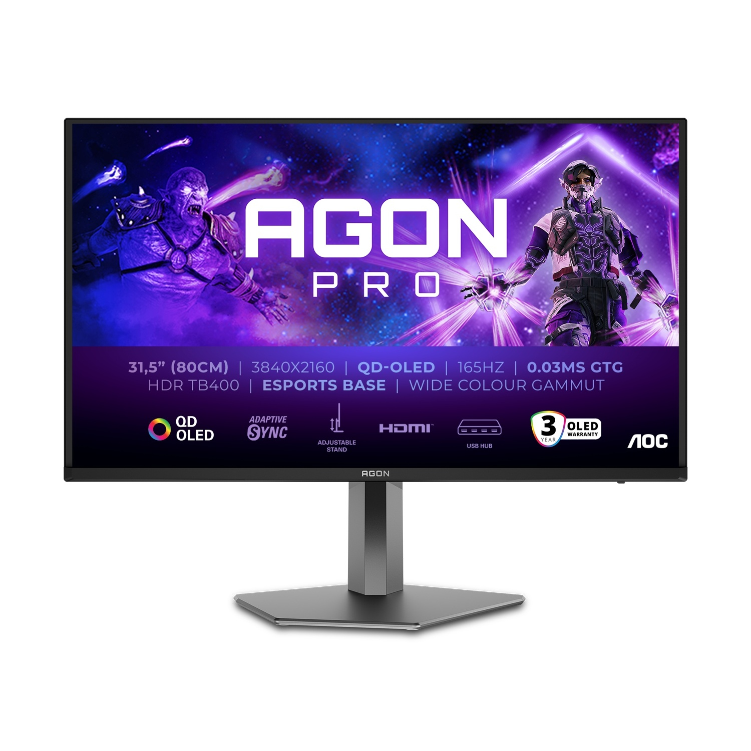 AOC Agon Ag326Ud Monitor Gaming, 31,5", UHD 4K, 3840 x 2160 Pixel, tempo di risposta 0,03 ms, refresh rate 165 Hz