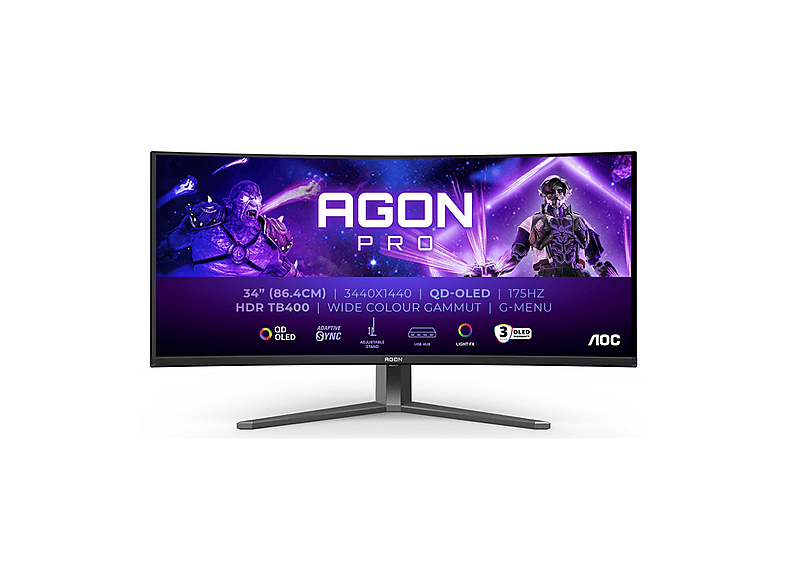 AOC AGON AG346UCD Monitor Gaming Curvo, 34 ", UWQHD, 3440 x 1440 Pixel, tempo di risposta 0,03 ms, refresh rate 120 Hz