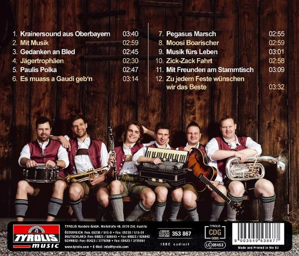 Sechs Männer in traditioneller bayerischer Tracht mit Musikinstrumenten auf einem CD-Cover. Der Hintergrund ist Holz.