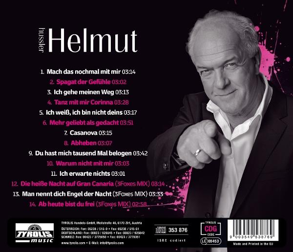 Albumcover. Helmut Hussler zeigt. Titelliste sichtbar. Rosa und schwarzer Hintergrund.