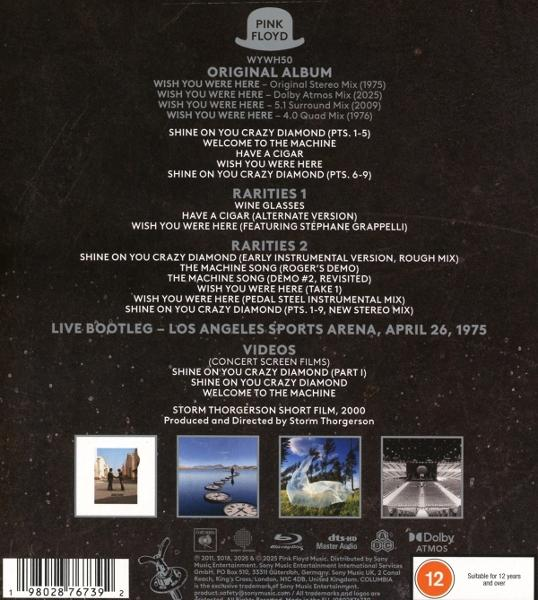 Pochette du CD de "Wish You Were Here" de Pink Floyd. Détails de l'album, listes des titres et logos.