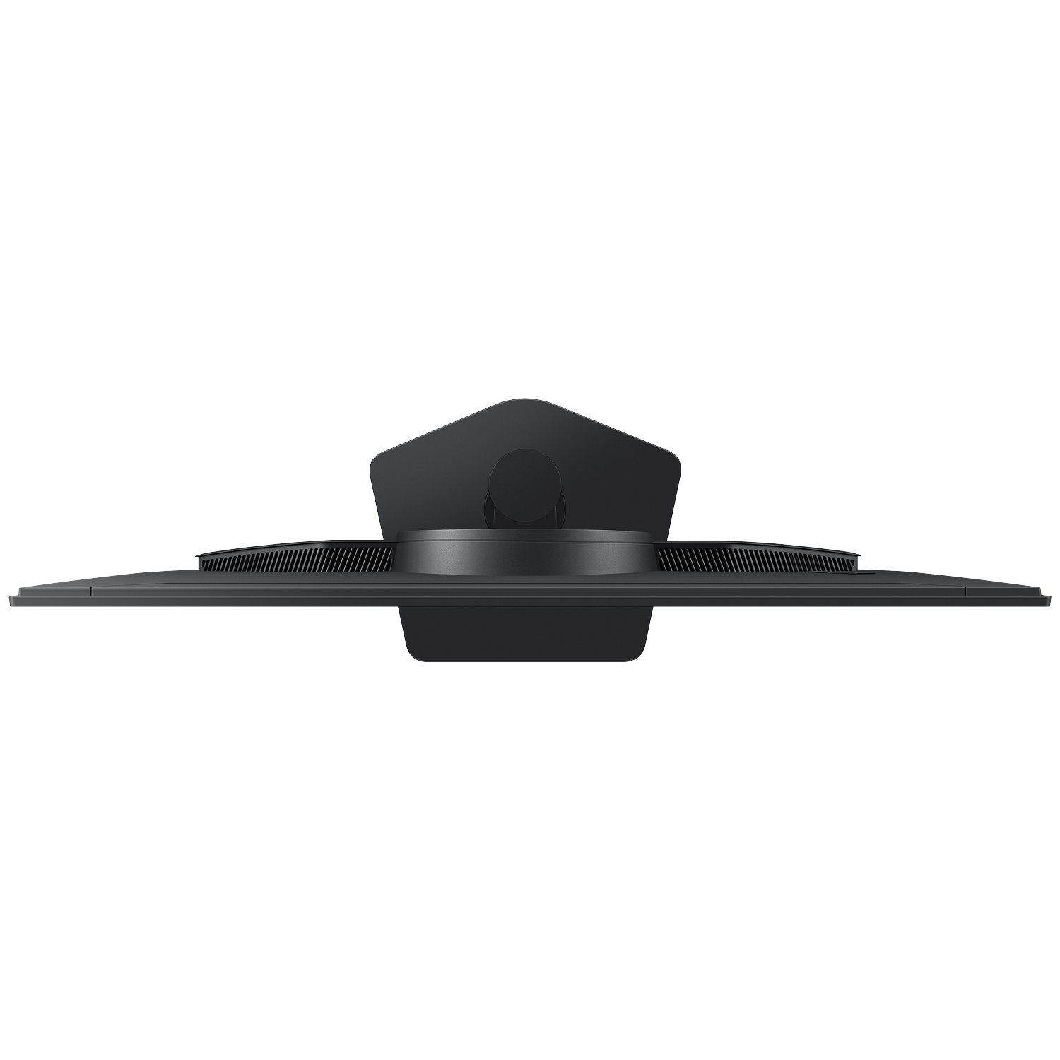 Top view of a black computer monitor. The screen is wide and rectangular. The base is also black.