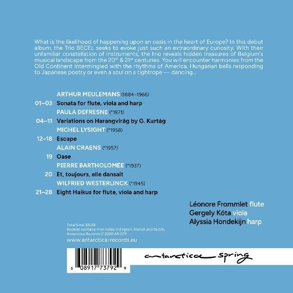 Albumcover mit Text, der Musikstücke und Interpreten auflistet. Enthält einen Barcode und das Wort 'antarctica spring'.