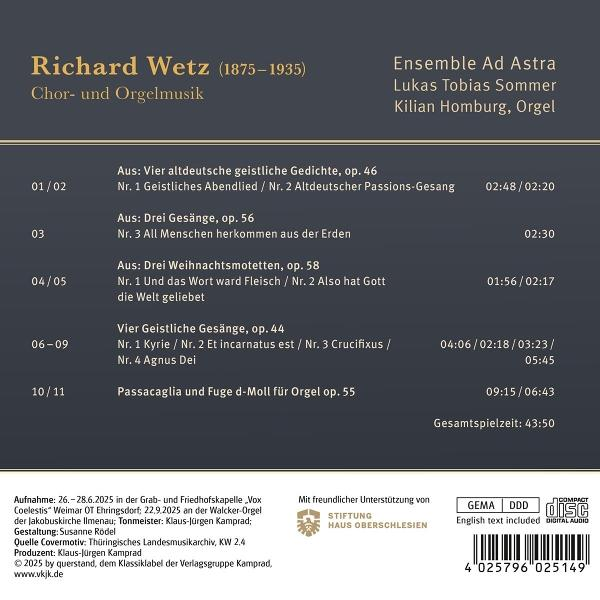 CD-Cover. Musik von Richard Wetz. Enthält Titelliste, Ensemble-Details und ein Compact-Disc-Logo.