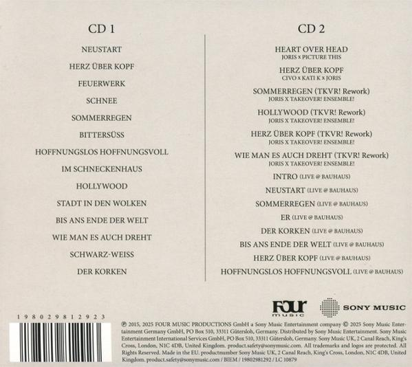 Albumcover listet Songs auf Deutsch und Englisch. Es enthält Künstlernamen und Logos von 'Four Music' und 'Sony Music'.