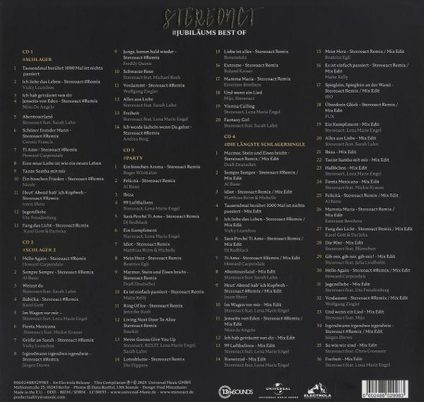 Albumcover, verschiedene Songtitel und Künstler sind auf dunklem Hintergrund aufgelistet.