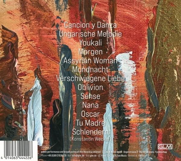 CD-Cover mit abstrakter Kunst in Rot- und Brauntönen. Text listet Songtitel und Künstler Konstantin Wecker. Barcode unten.