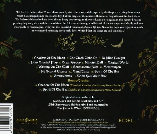 Albumcover mit Text, Titelliste und Unterschriften. Dunkler Hintergrund mit Blättern und Vogelsilhouetten.
