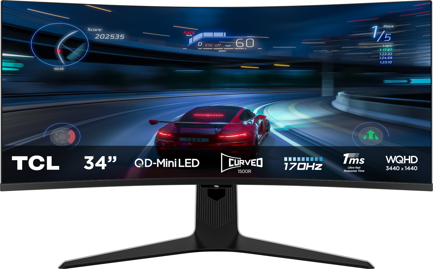 Tcl 34r83q Qd-mini Led Gaming Monitor - 34 Inch Wqhd 3440 X 1440 Ahva (advanced Hyper-viewing Angle)