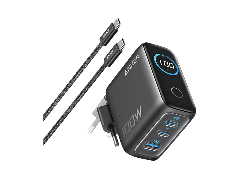 ANKER Nano 100W 3-Port Ladegerät Apple, Samsung C1/C2:100W, C1+C2:70W+30W/95W+5W, C1/C2+A:67W+33W/95W+5W, Dark Gray