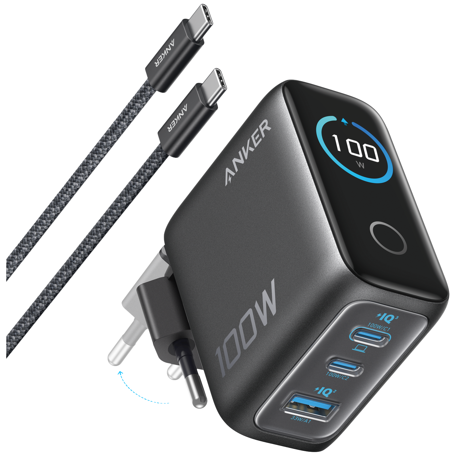 Anker B121b 100w 2c1a Met Display Usb-oplader