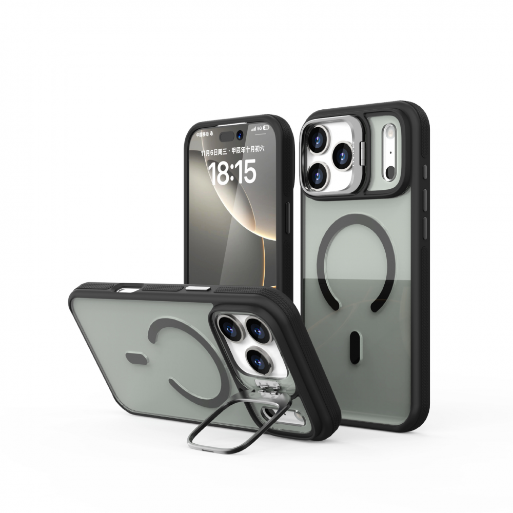 CASE AND PRO iPhone 17 Pro Max mágneses kamera kitámasztós tok, fekete (MAGC-IPH17PM-BK)