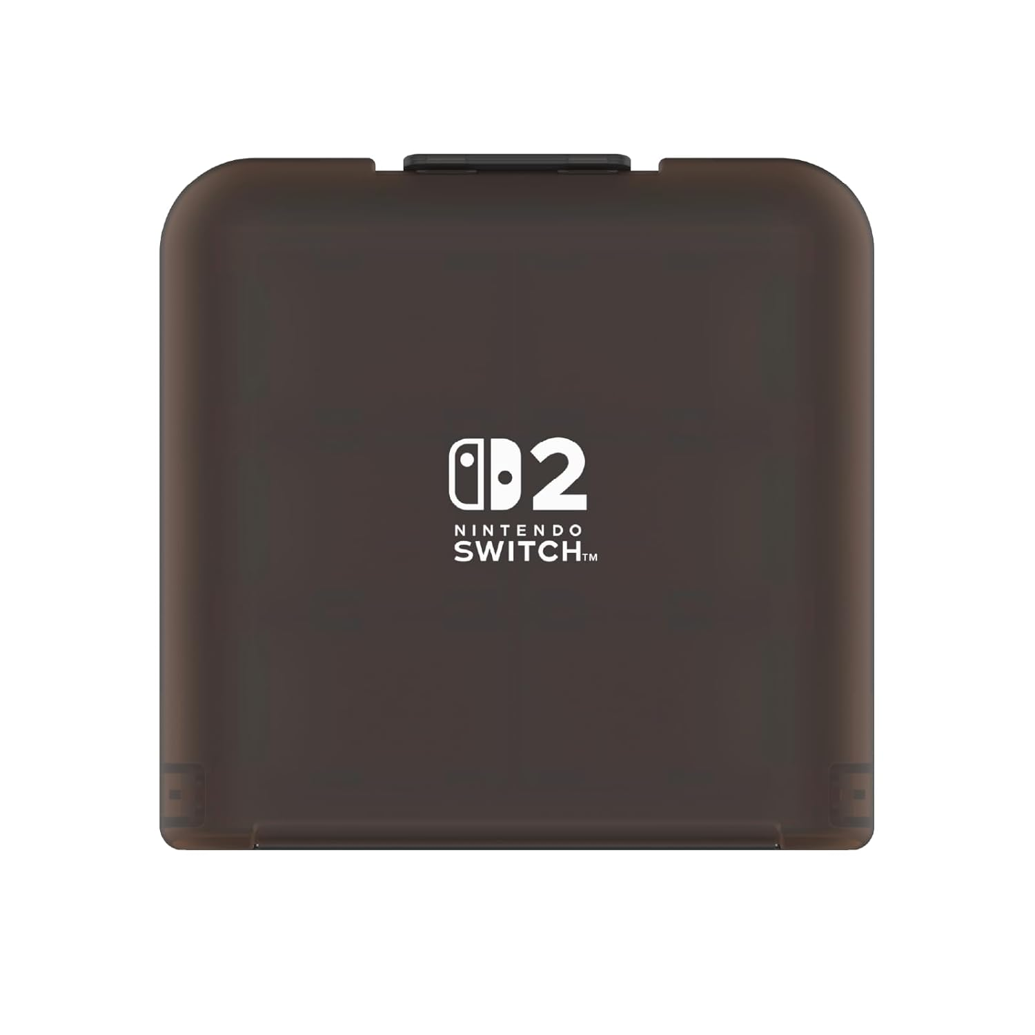 Una funda de juego Nintendo Switch marrón translúcida. El logotipo y el texto de Nintendo Switch están impresos en blanco en la parte delantera.