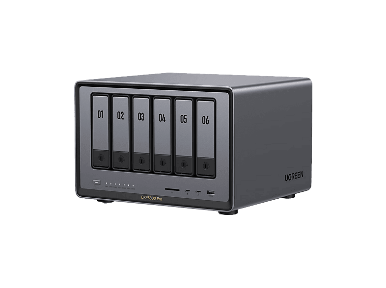 Servidor NAS - Ugreen DXP6800 Pro, SSD, 140 TB, 2500 MB/s, 8GB RAM DDR5, 6 Bahías, Gris