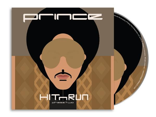 Album cover for Prince. Portrait with sunglasses and afro, brown jacket. CD on right. Title: HITnRUN Phase Two.