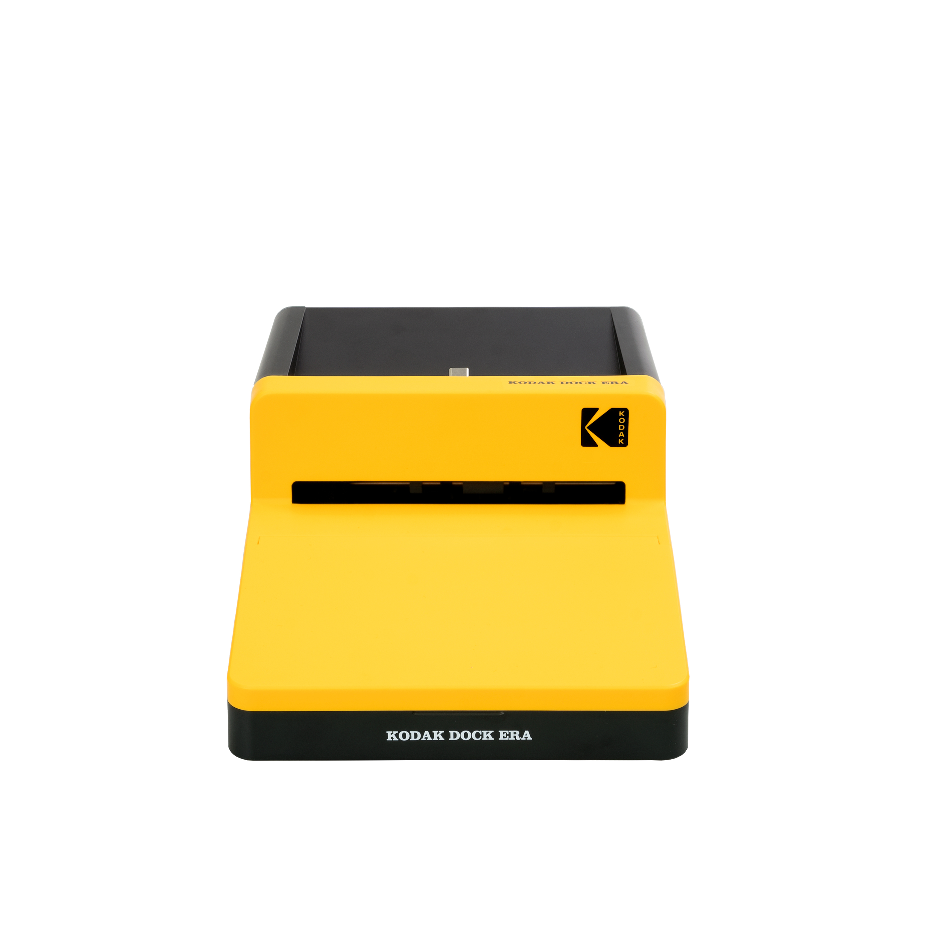 Sarı ve siyah bir Kodak Dock Era yazıcı. Kodak logosu görünür. Arka plan beyazdır.