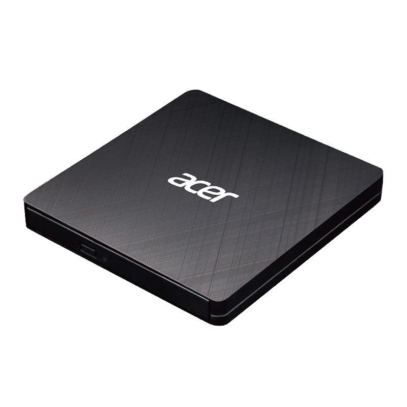 Un disco rigido esterno Acer nero. Il dispositivo è rettangolare con superficie strutturata e logo Acer bianco.
