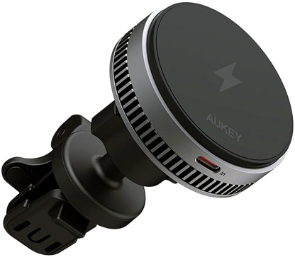 AUKEY MagFusion Dash Pro Qi2 Aktív hűtésű vezeték nélküli autós töltő, szellőzőrácsra rögzíthető, fekete (HD-MC13A)
