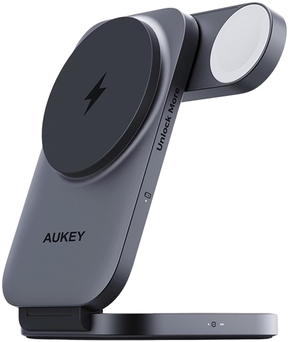 AUKEY MagFusion Z Qi2 Összecsukható 3 az 1-ben vezeték nélküli töltőállvány, fekete (LC-MC312)