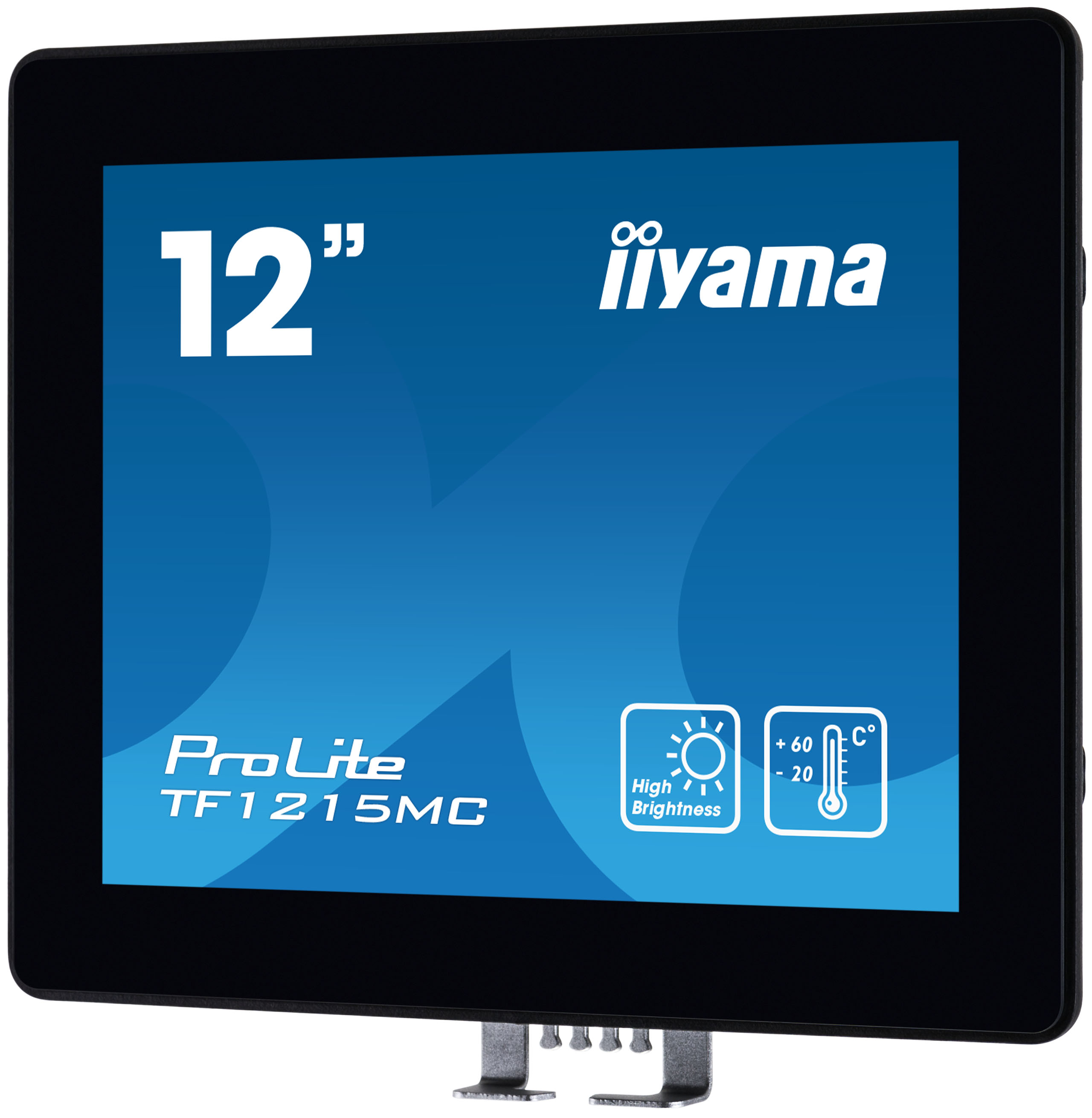 Ein schwarzer 12-Zoll-iiyama ProLite TF1215MC Monitor. Er hat Helligkeits- und Temperaturanzeigen.
