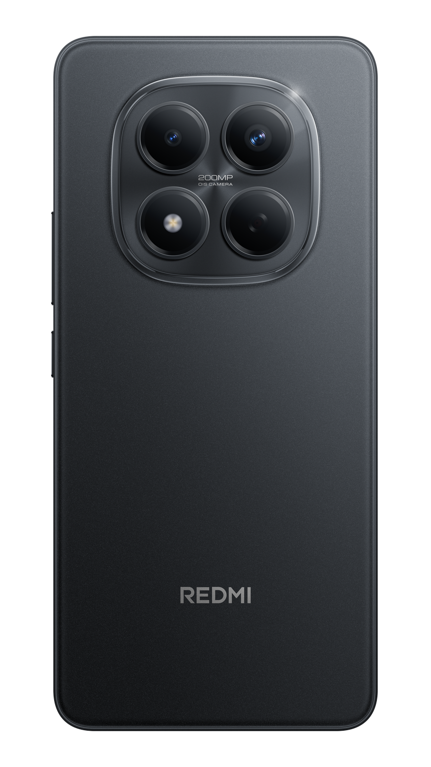 Parte trasera de un smartphone negro con cuatro lentes de cámara en círculo. La marca REDMI abajo.