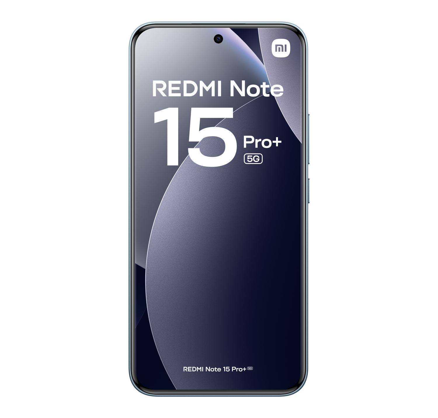 Un smartphone con el texto 'REDMI Note 15 Pro+' en la pantalla. Tiene una cámara y el logo de Xiaomi. Se menciona 5G.