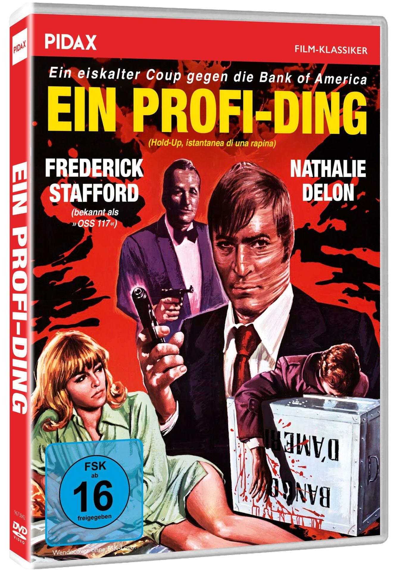 Filmposter: Männer mit Waffen, eine Frau und eine tote Person. Text auf Deutsch: 'Ein Profi-Ding'.